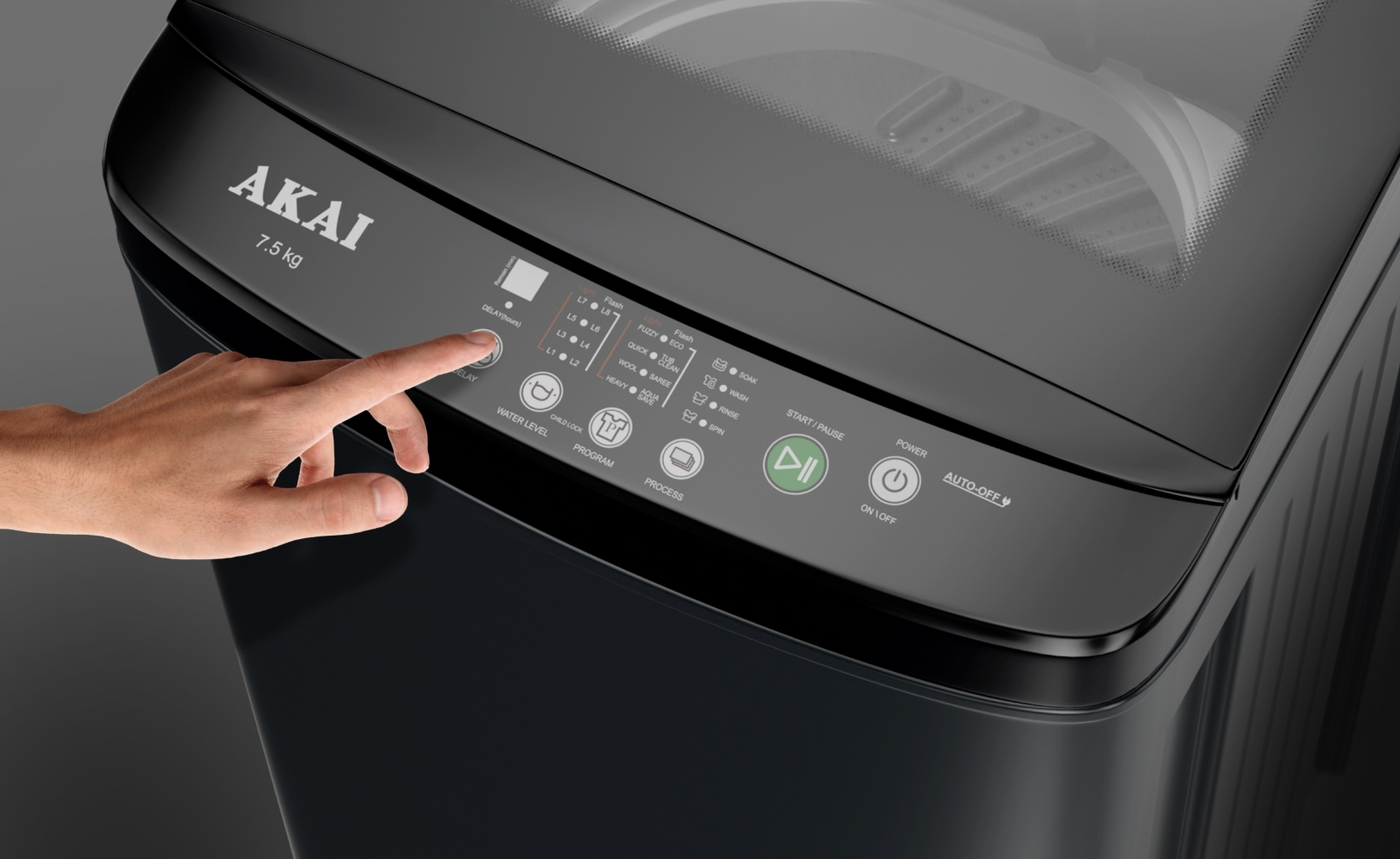 Akai 8 KG Fully Automatic Top Load Washing Machine (Dark Grey)