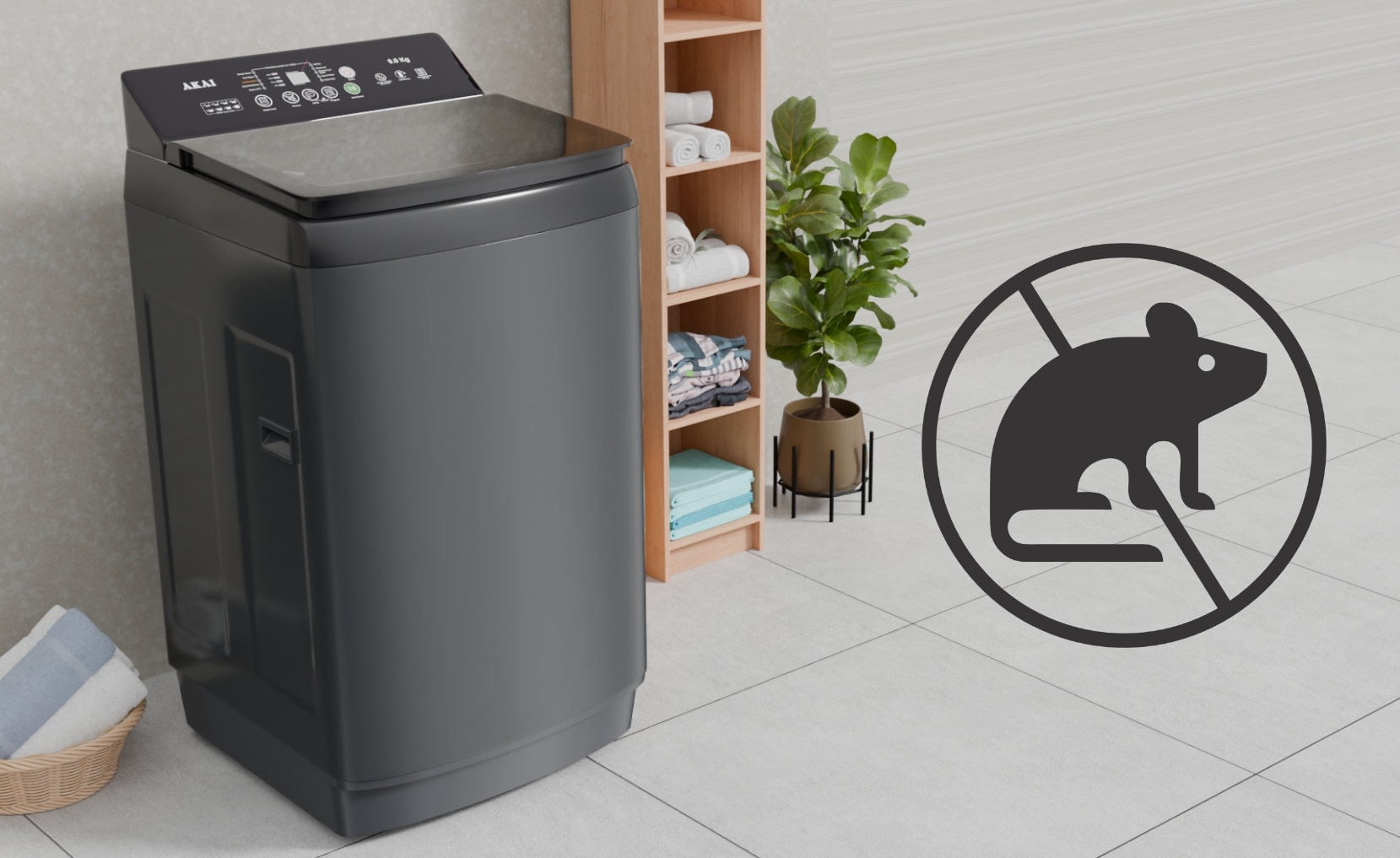 Akai 8 KG Fully Automatic Top Load Washing Machine (Dark Grey)