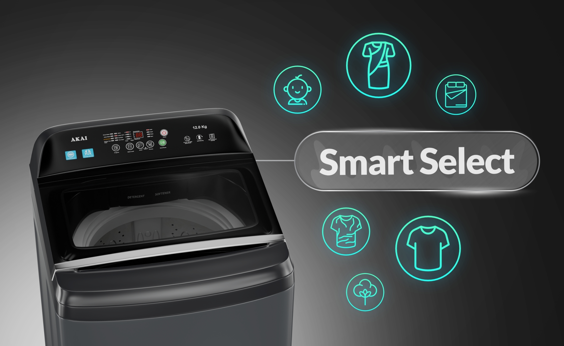 Akai 8 KG Fully Automatic Top Load Washing Machine (Dark Grey)