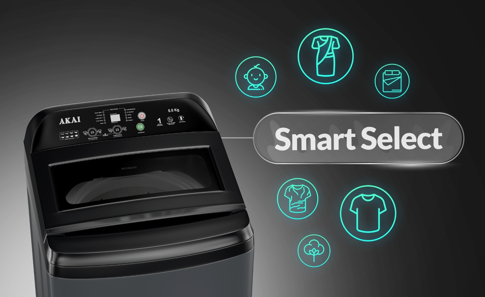 Akai 8 KG Fully Automatic Top Load Washing Machine (Dark Grey)