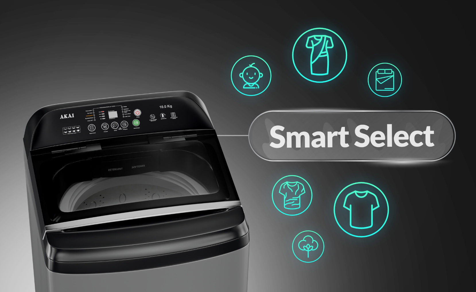 Akai 8 KG Fully Automatic Top Load Washing Machine (Dark Grey)