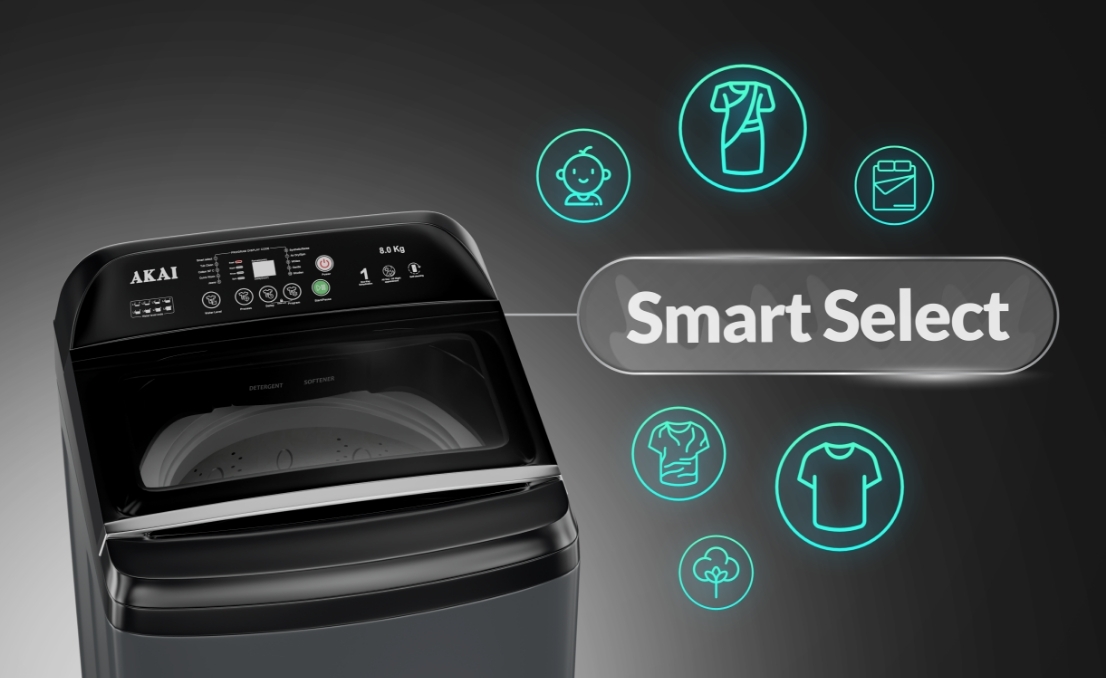 Akai 8 KG Fully Automatic Top Load Washing Machine (Dark Grey)