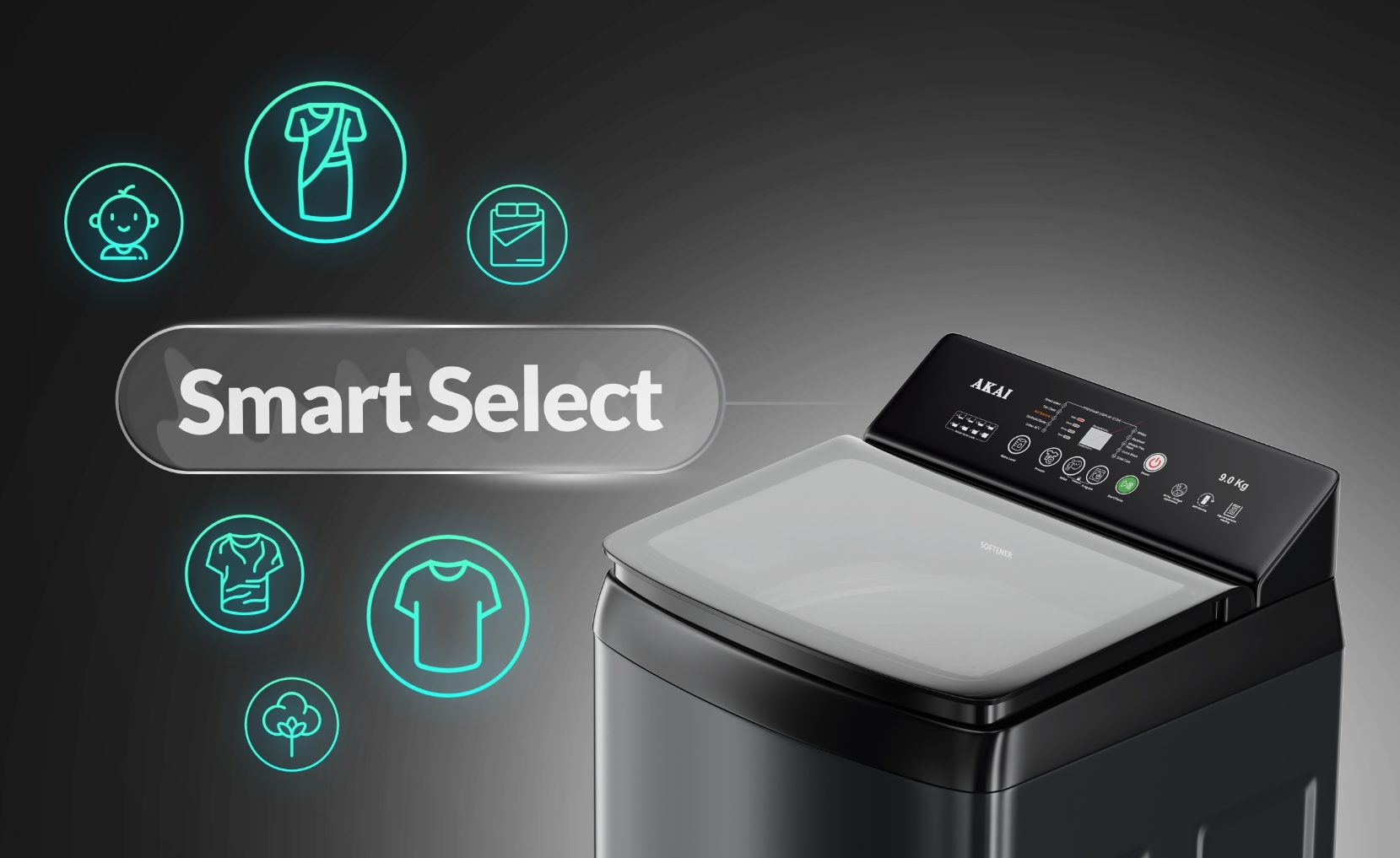 Akai 8 KG Fully Automatic Top Load Washing Machine (Dark Grey)