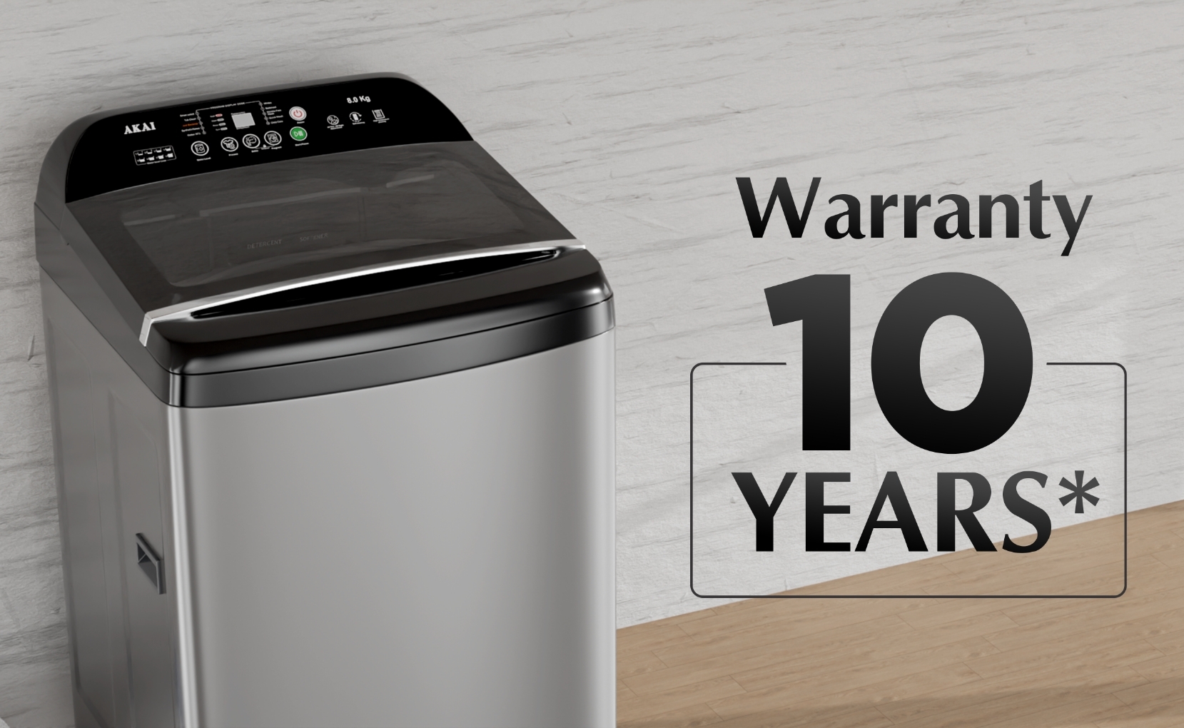 Akai 8 KG Fully Automatic Top Load Washing Machine (Dark Grey)