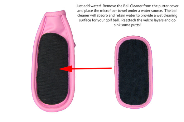 ReadyPutt Tri-Layer Ball Cleaner.  Built to retain water and remove debris from your ball.