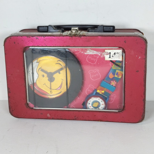 Vintage 1980's Walt Disney Winnie The Pooh Clock & Watch Lunch Box Set MU0356TC