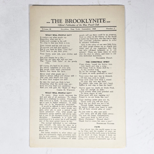 The Brooklynite Official Publication of the Blue Pencil Club Vol 18 No 3 September 1928