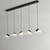 An illuminated Ava Alabaster Linear Pendant 5 Lights, viewed from a side/below angle, showing five clear glass shades encasing glowing alabaster cores, suspended from a black linear canopy.