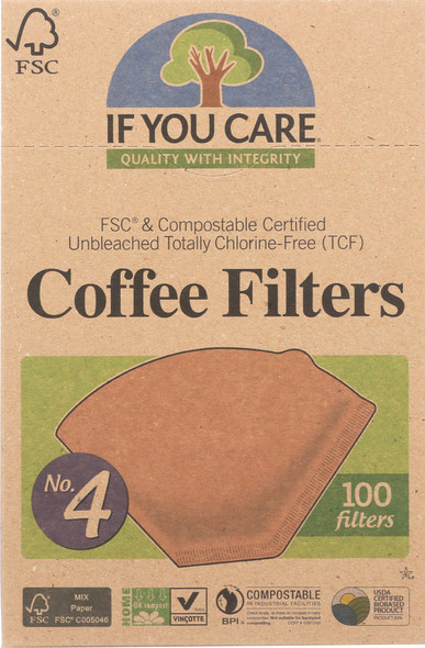IF YOU CARE: Coffee Filters No. 4 Size, 100 Filters New