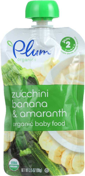 PLUM ORGANICS: Organic Baby Food Stage 2 Zucchini Banana & Amaranth, 3.5 Oz New
