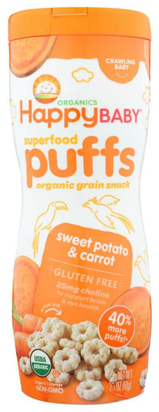 HAPPY BABY: Puff Sweet Potato Carrot Organic, 2.1 oz New