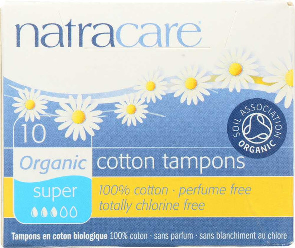 NATRACARE: Super Non-Applicator Organic Cotton Tampons, 10 pc New