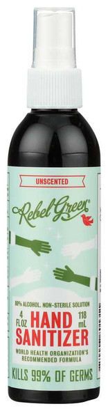 REBEL GREEN: Sanitizer Hand Unscented, 4 oz New