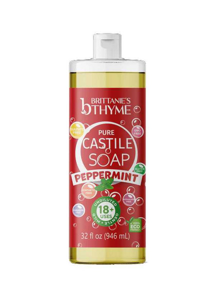 BRITTANIES THYME: Peppermint Pure Castile Liquid Soap, 32 fo New