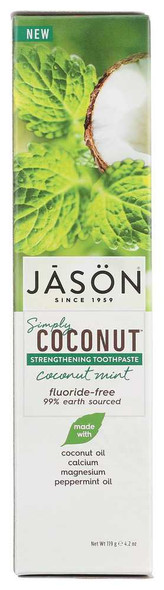 JASON: Toothpaste Simply Coconut Strengthening Mint Fluoride Free, 4.2 oz New