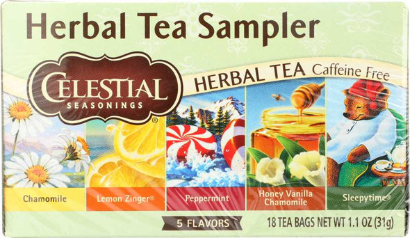 CELESTIAL SEASONINGS: Herbal Tea Sampler Caffeine Free 18 Tea Bags, 1.0 oz New