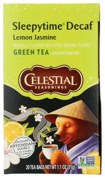CELESTIAL SEASONINGS: Decaf Sleepytime Green Lemon Jasmine Tea 20 Tea Bags, 1.1 oz New