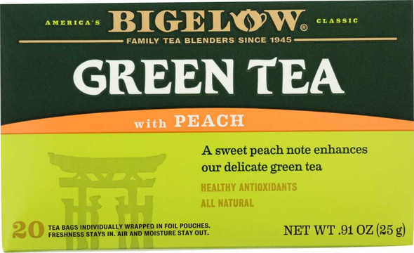 BIGELOW: Green Tea With Peach 20 Tea Bags, 0.91 oz New