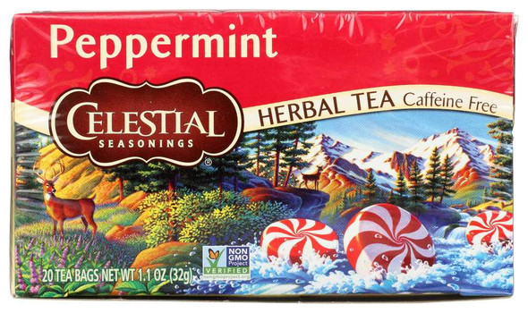CELESTIAL SEASONINGS: Peppermint Herbal Tea Caffeine Free 20 Tea Bags, 1.1 oz New