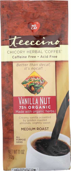 TEECCINO: Mediterranean Herbal Coffee Medium Roast Caffeine Free Vanilla Nut, 11 oz New