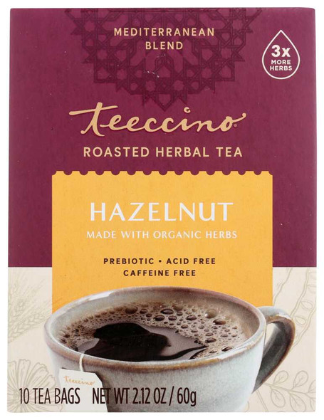 TEECCINO: Chicory Herbal Tea Medium Roast Caffeine Free Hazelnut 10 Tea Bags, 2.12 Oz New