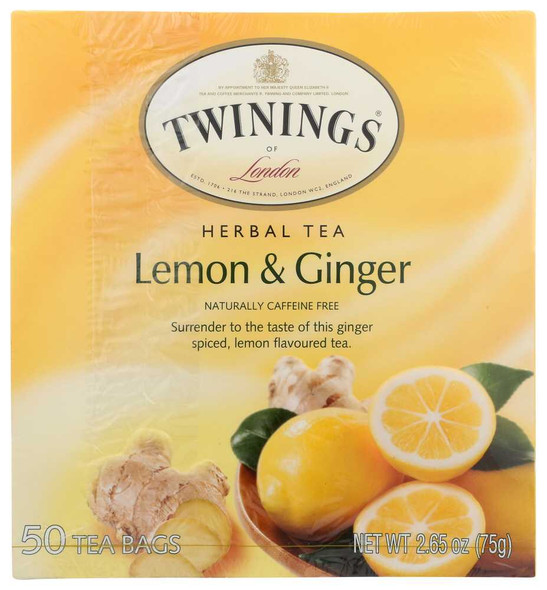 TWINING TEA: Lemon & Ginger Herbal Tea, 50 bg New