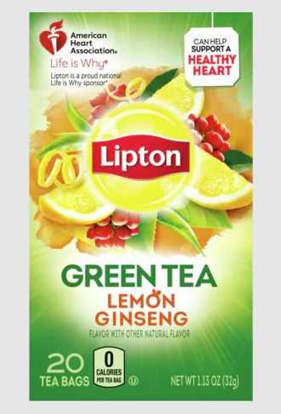 LIPTON: Lemon Ginseng Green Tea, 20 bg New