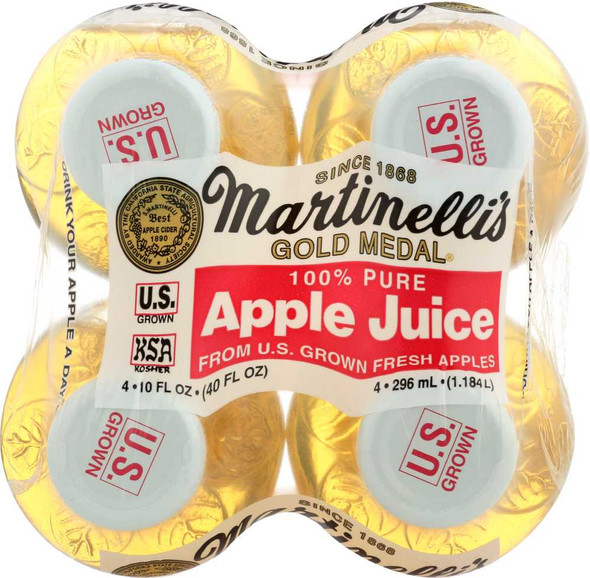 MARTINELLI'S Gold Medal 100% Pure Apple Juice 4 Pack of 10 Oz, 40 oz New