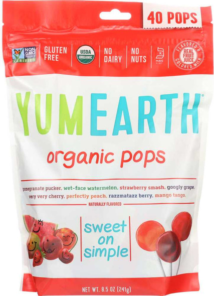 YUMEARTH ORGANICS: Assorted Organic Pops 40+ Pops, 8.5 oz New