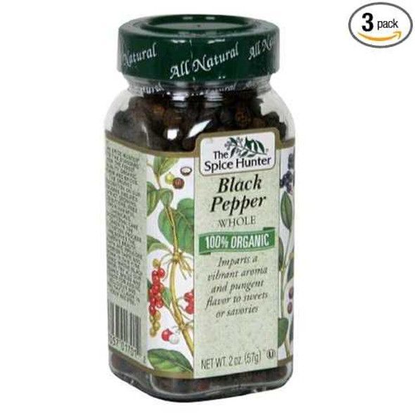SPICE HUNTER: Organic Whole Black Peppercorn, 2 oz New