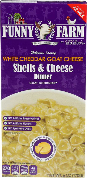 FUNNY FARM: White Cheddar Goat Cheese Shells Dinner, 6 oz New