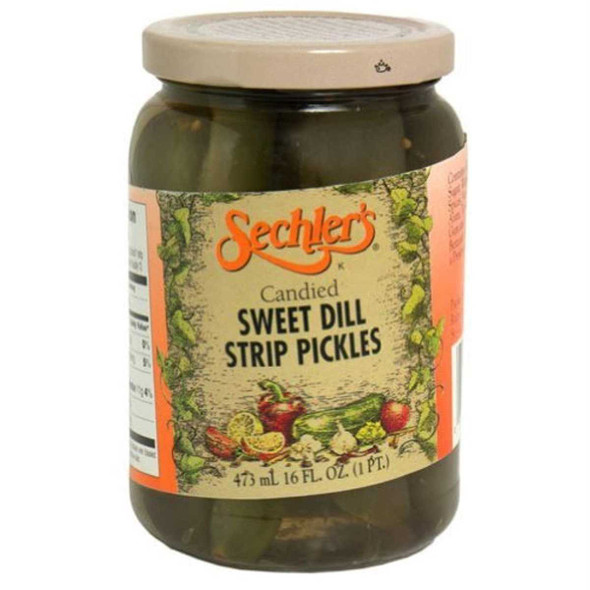 SECHLERS: Candied Sweet Dill Strip Pickles, 16 oz New