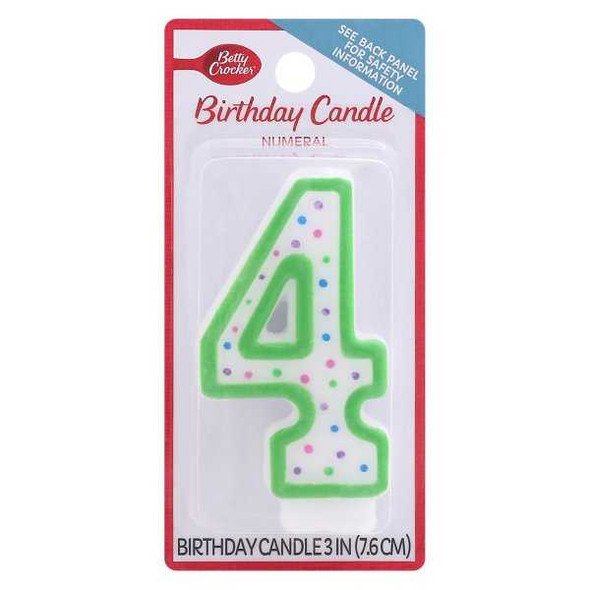 BETTY CROCKER: Birthday Candle Numeral 4, 1 ea New