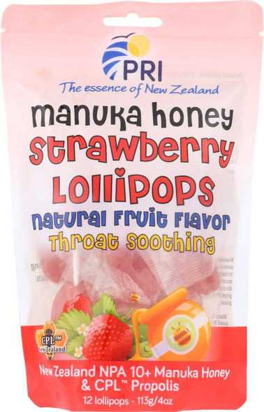 PRI: Lollipop Manuka Honey Strawberry, 12 ct New
