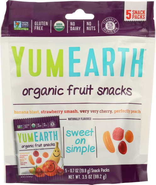 YUMEARTH ORGANICS: Organic Fruit Snacks 5 Snack Packs, 3.5 oz New