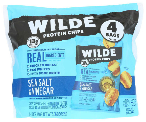 WILDE SNACKS: Sea Salt and Vinegar Chips 4Pk, 5.4 oz New