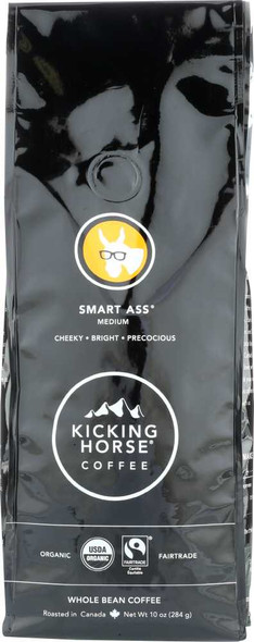 KICKING HORSE: Organic Smart Ass Medium Roast Whole Bean Coffee, 10 oz New