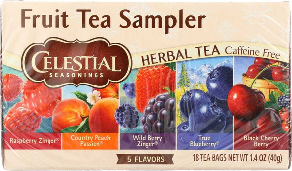 CELESTIAL SEASONINGS: Fruit Tea Sampler Herbal Tea Caffeine Free 18 Tea Bags, 1.4 oz New