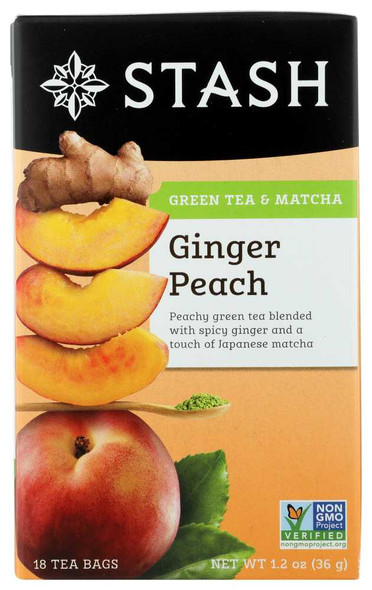 STASH TEA: Green Tea Ginger Peach with Matcha 18 Tea Bags, 1.2 Oz New