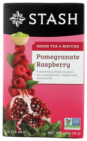 STASH TEA: Green Tea Pomegranate Raspberry with Matcha 18 Tea Bags, 1.2 Oz New