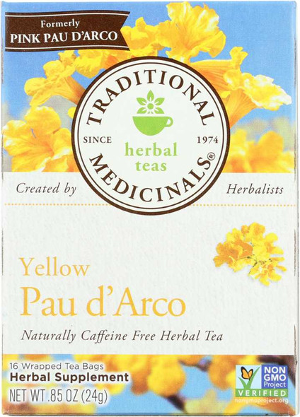 Traditional Medicinals Pau d'Arco Caffeine Free Herbal Tea 16 Tea Bags, 0.85 Oz New