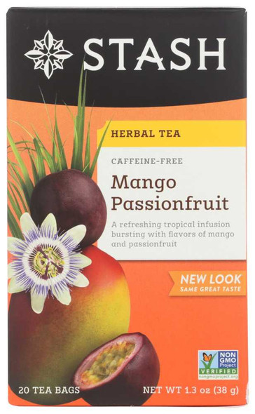 STASH TEA: Mango Passionfruit Herbal Tea Caffeine Free 20 Tea Bags, 1.3 oz New
