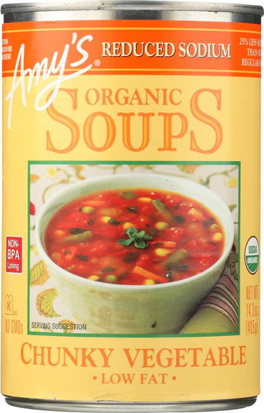 AMYS: Soup Vegetable Chunky Light Sodium, 14 oz New