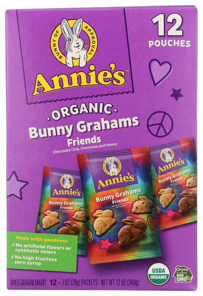 ANNIES HOMEGROWN: Organic Friends Bunny Grahams Baked Snacks 12 Pack, 12 oz New