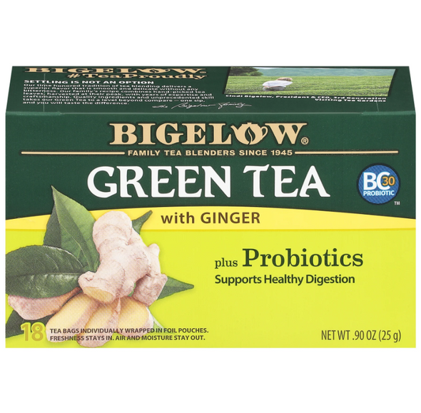 BIGELOW: Green Tea With Ginger Plus Probiotics, 0.9 oz New