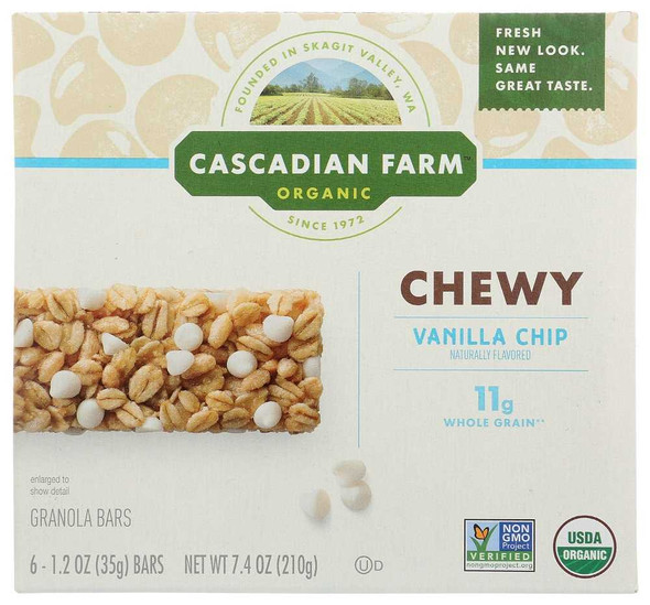 CASCADIAN FARM ORGANIC: Chewy Vanilla Chip Granola Bar, 7.4 oz New