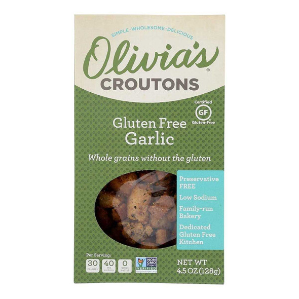 OLIVIAS CROUTONS: Gluten Free Garlic Croutons, 4.5 oz New