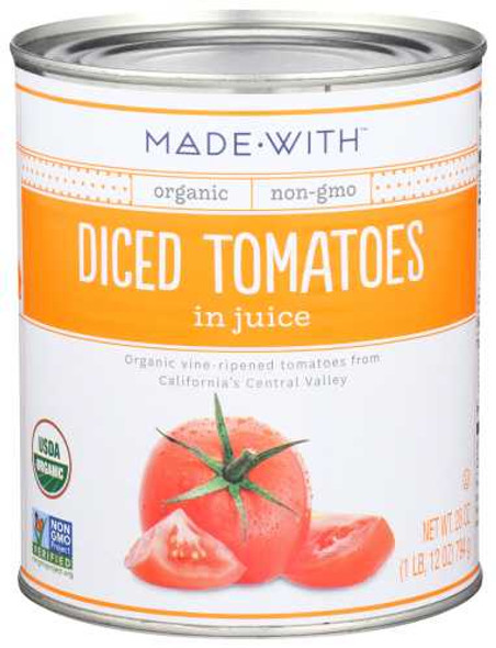 MADE WITH: Tomatoes Diced Org, 28 oz New