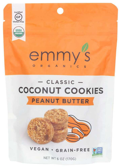 EMMYS ORGANICS: Coconut Cookies Peanut Butter, 6 oz New
