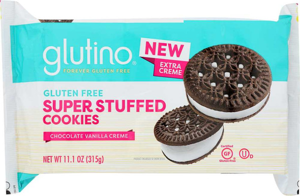 GLUTINO: Super Stuffed Chocolate Vanilla Creme Cookies, 11.1 oz New